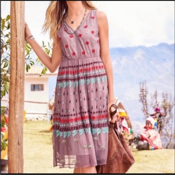 Sundance Pink Embroidered Mesh Sleeveless Dress 2 - Picture 12 of 12